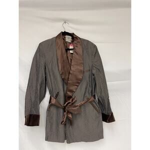 Vtg State O Maine Belted Brown Black Patterned Smoking Jacket Robe Sz M NWT
